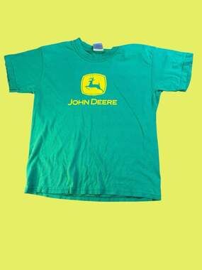 Vintage John Deere Logo Youth Small Green Graphic T-Shirt Gildan Ultra Cotton